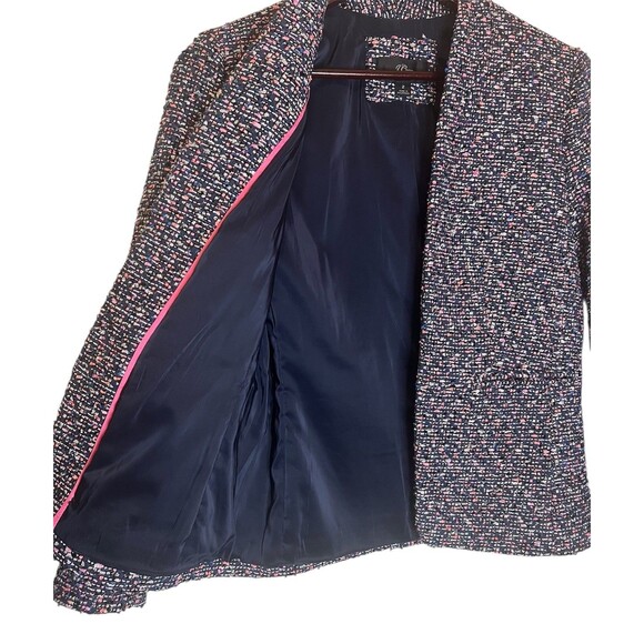 J. CREW Going Out Blazer Jacket Pink Confetti Metallic Tweed Open Front Womens 2 - Picture 5 of 11